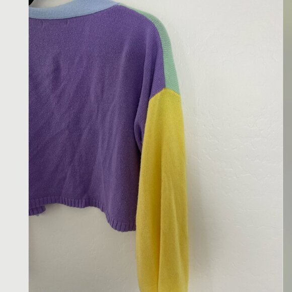 ⭐️Colorblock Button Up Rainbow Cardigan Hipster Boho Hippie Artsy Trendy Sweater - Picture 5 of 6